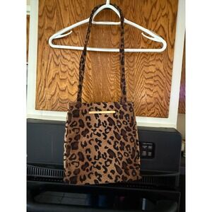 Leopard Print Shoulder Bag Tote Purse Animal Print Gold Accent Top Zip